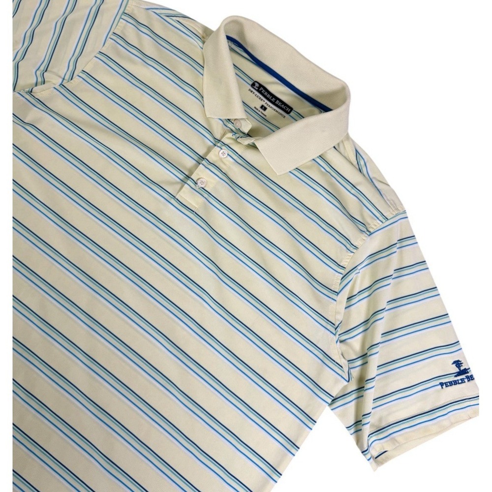 Pebble Beach Dry Luxe‎ Performance Polo Shirt Men's Large Striped Golf Yellow